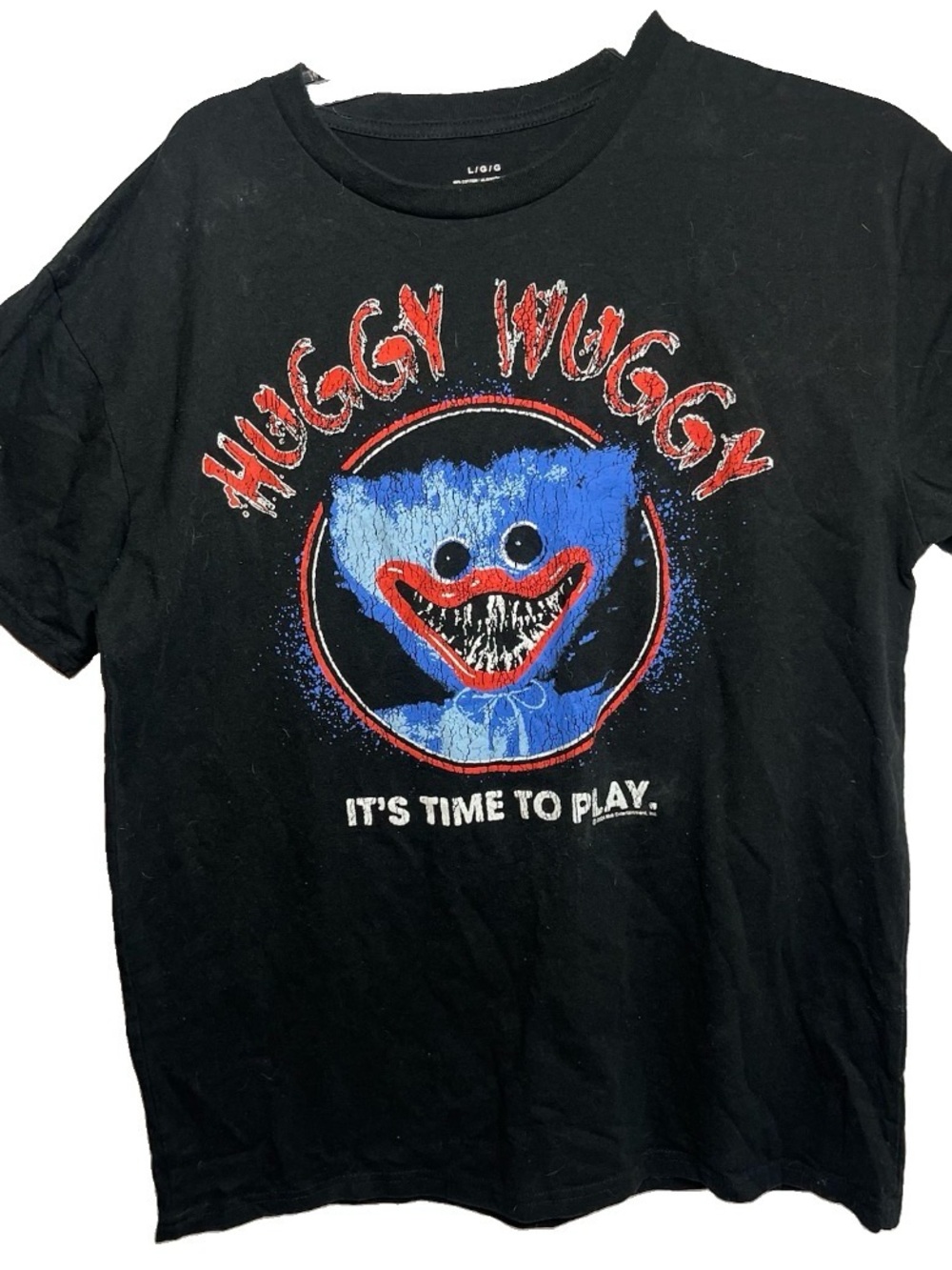 Huggy Wuggy Graphic Large T-Shirt Black Shirt It's Time to Play